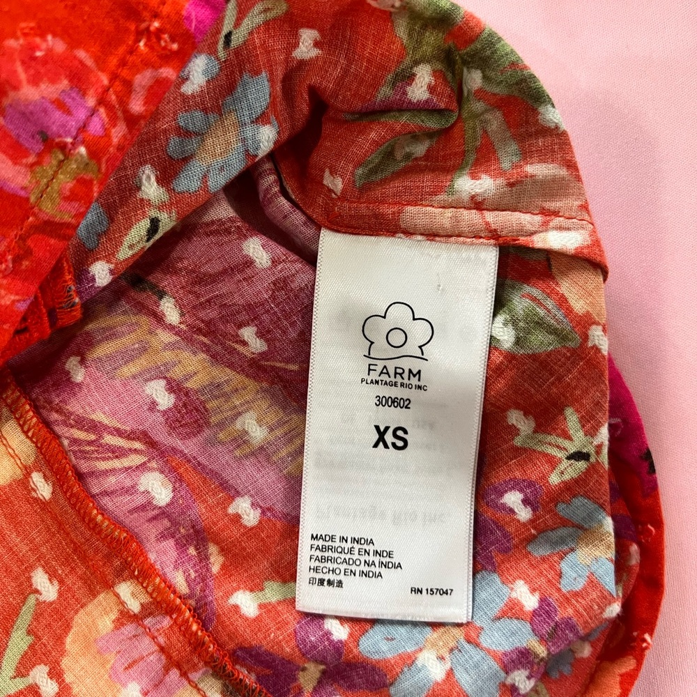 FARM Rio Spring Red Banana Blouse Ruffle-Trim Size XS - Picture 5 of 10